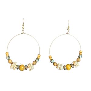 NWT - Boho Gypsy Wood And Shell Dangle Earrings